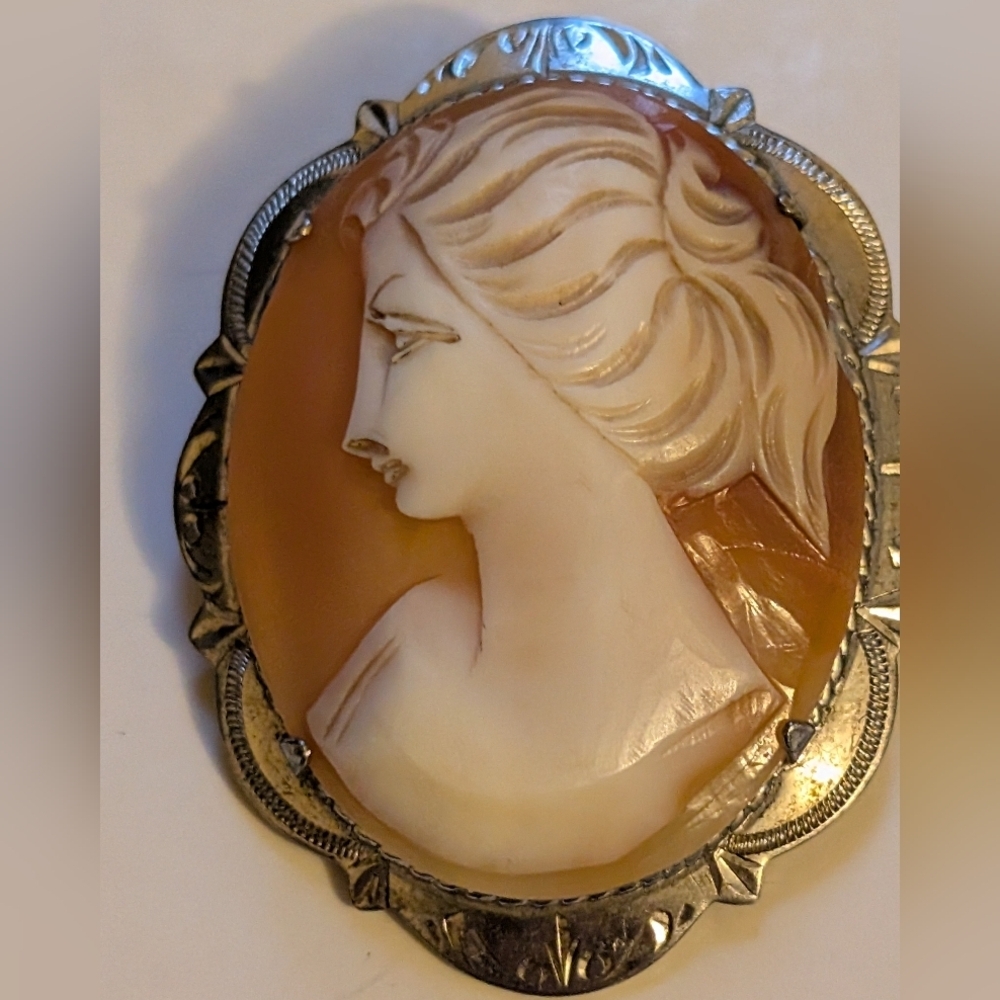Antique 1913 Ward Brothers Sterling Silver Shell Cameo Brooch - Glasgow Hallmark